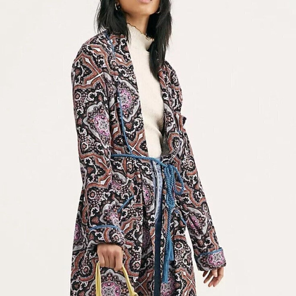 Free People boho Don't You Wait Duster lounge smoking duster robe size L